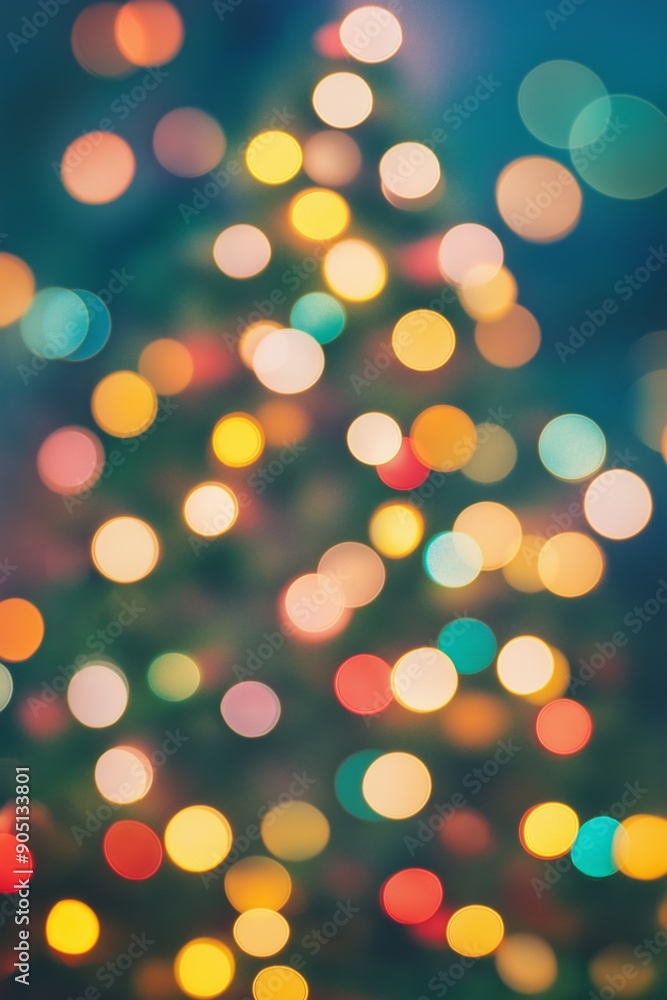Poster a christmas tree with many colorful lights. the lights are scattered all over the tree, creating a f