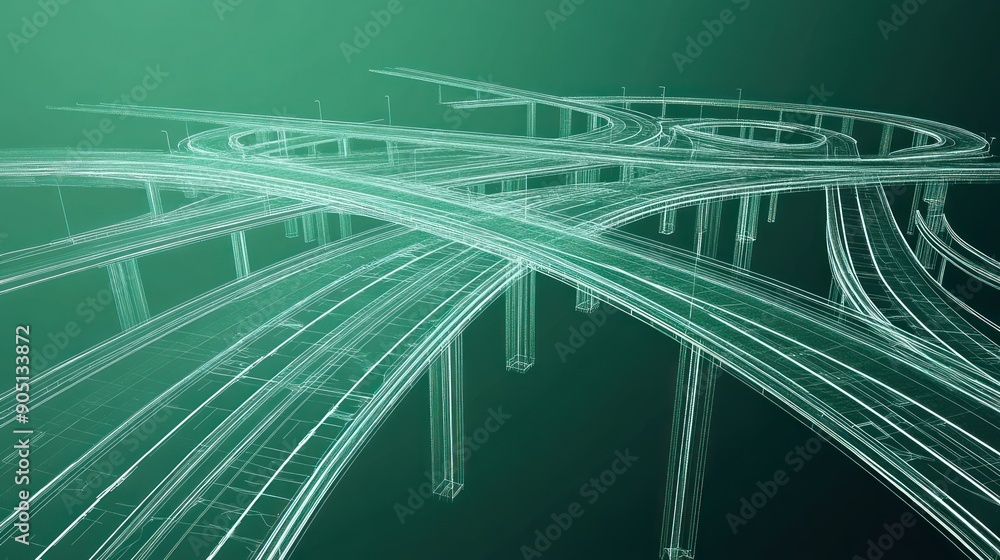 Poster wireframe representation of a complex highway interchange