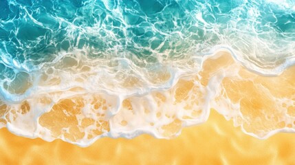 Naklejka premium Foamy Ocean Waves Crashing on Golden Sand