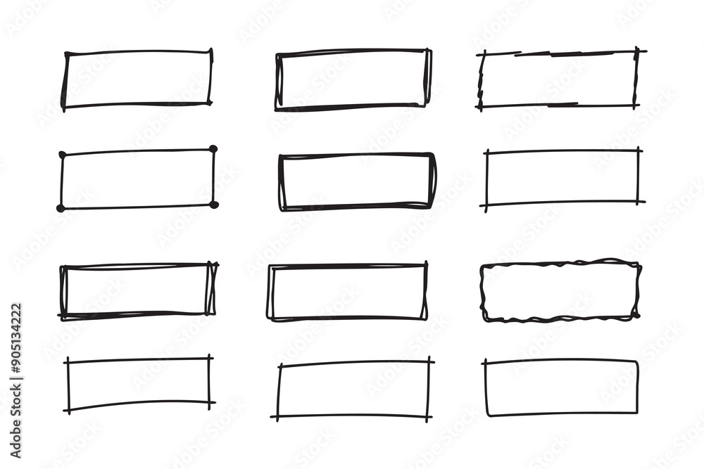 Poster hand drawn doodle vector rectangle frames. grungy scribble rectangle frames. doodle geometric border