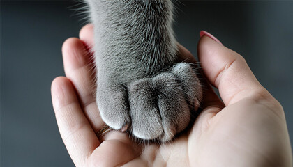 Cat's paw in a woman hand close-up