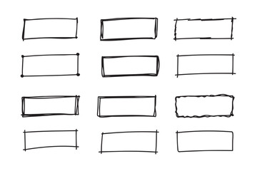 Obraz premium Hand drawn doodle vector rectangle frames. Grungy scribble rectangle frames. Doodle geometric borders. Pen ink empty black text boxes set. 