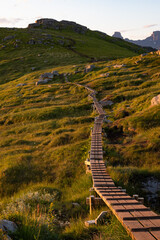 Wonderful nature with lakes and mountains during the midnight sun in Lofoten