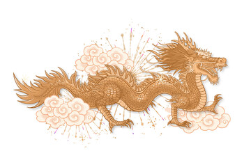 Chinese dragon png sticker, gold animal zodiac illustration, transparent background