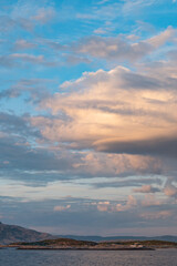 Stormy thick rain clouds over the Atlantic Ocean in Northern Norway