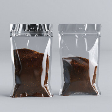 Transparent Stand-Up Pouch Coffee Packaging Mockup