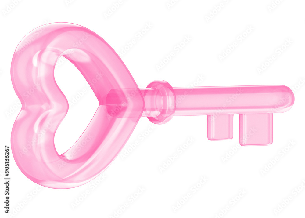 Wall mural pink heart key png valentine's 3d element, transparent background