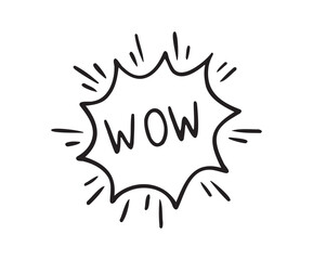 Wow Hand drawn cloud speech bubble element wow text. Explosion cloud icon. Isolated Comic doodle sketch style