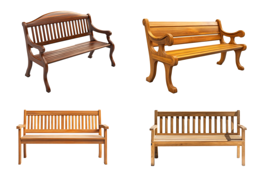 Wooden bench isolated on white background. png format