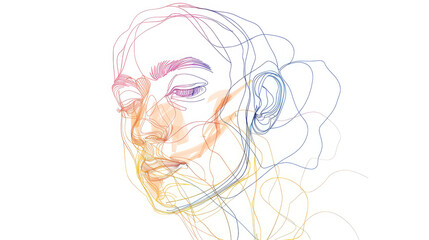 colorful pencil line drawing of a face on white background