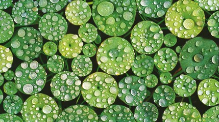   A cluster of emerald foliage adorned with droplets, appearing as if levitating or suspended aloft