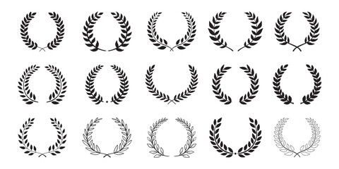 Laurel wreath. Set outline silhouette hand drawn laurel wreaths isolated Doodle floral frames.