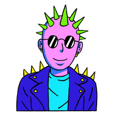 Png neon punk character illustration, transparent background