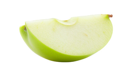 A green apple slice with a bite taken out of it