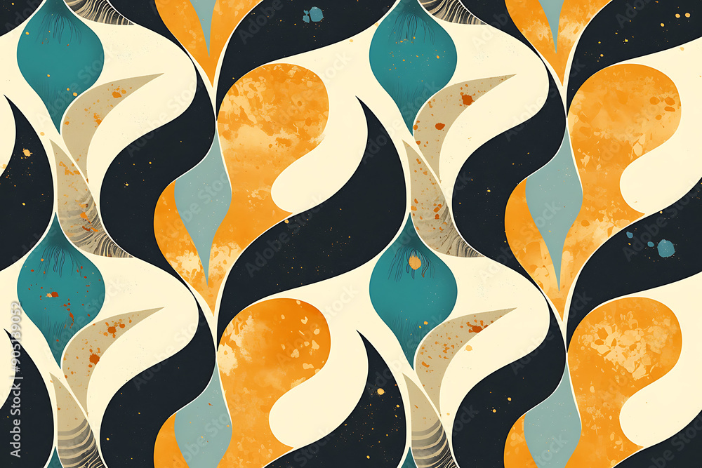Poster a seamless abstract pattern with fluid, organic forms, evoking calm and elegance. ideal for serene a