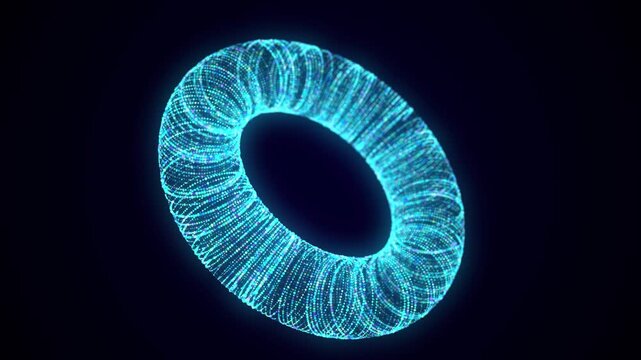 Color wireframe torus with connection dots and lines. 3d geometric form. Realistic isolated model. 3d rendering