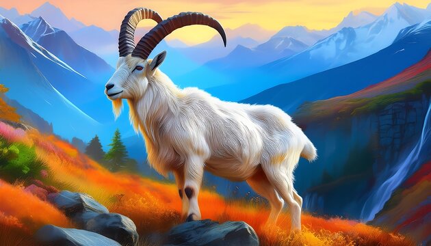 illustration of  Ibex in a mountain ecosystems