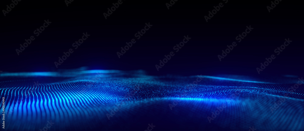 Poster color abstract wave background with dots and lines moving in space. technology illustration. futuris