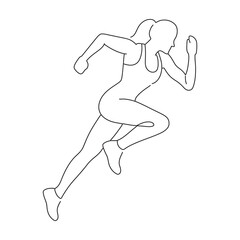 Running woman png, minimal line art illustration, transparent background