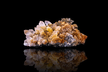 Pyrite, chalcopyrite, quartz specimen from Cavnic, Romania. photography isolated on black...
