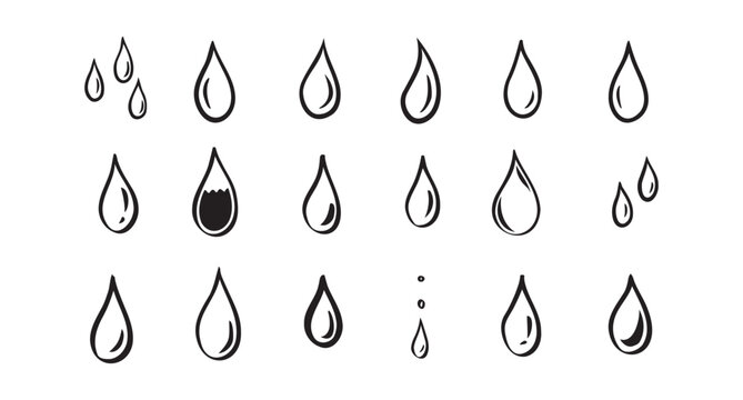 Hand drawn doodle water drop. Water drops icons