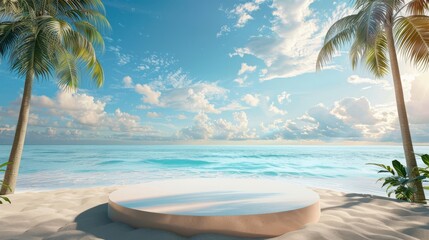 Fototapeta premium A Beautiful Tranquil Beach Podium Offering a Breathtaking View of the Sparkling Ocean