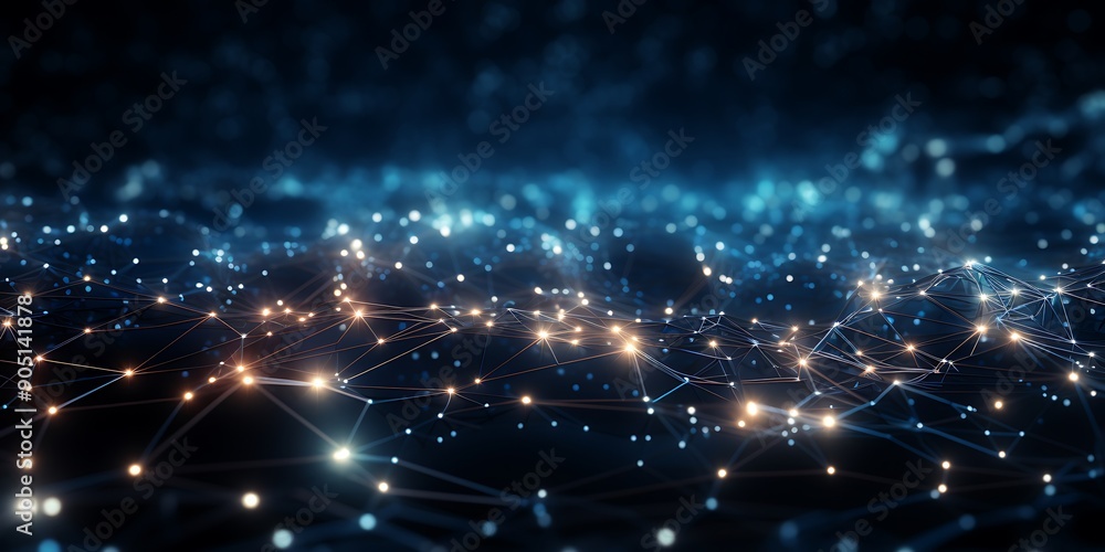 Aufkleber abstract background with glowing,connections and dots forming an abstract wavy pattern on a dark bac
