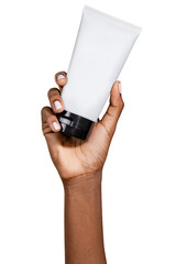 Black woman holding a cream tube transparent png