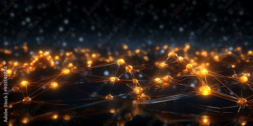 Aufkleber abstract background with glowing,connections and dots forming an abstract wavy pattern on a dark bac