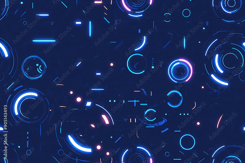 Poster abstract blue and neon green circuit board design with geometric shapes and lines, simulating a futu