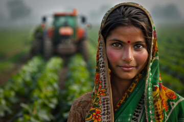 Portrait of a smiling Indian farmer woman in her agricultural farm