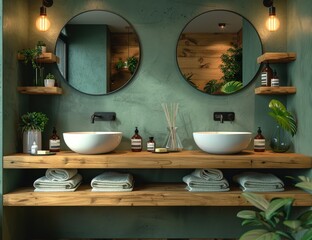  Scandinavian-Style Double Vanity in Olive Green Bathroom
