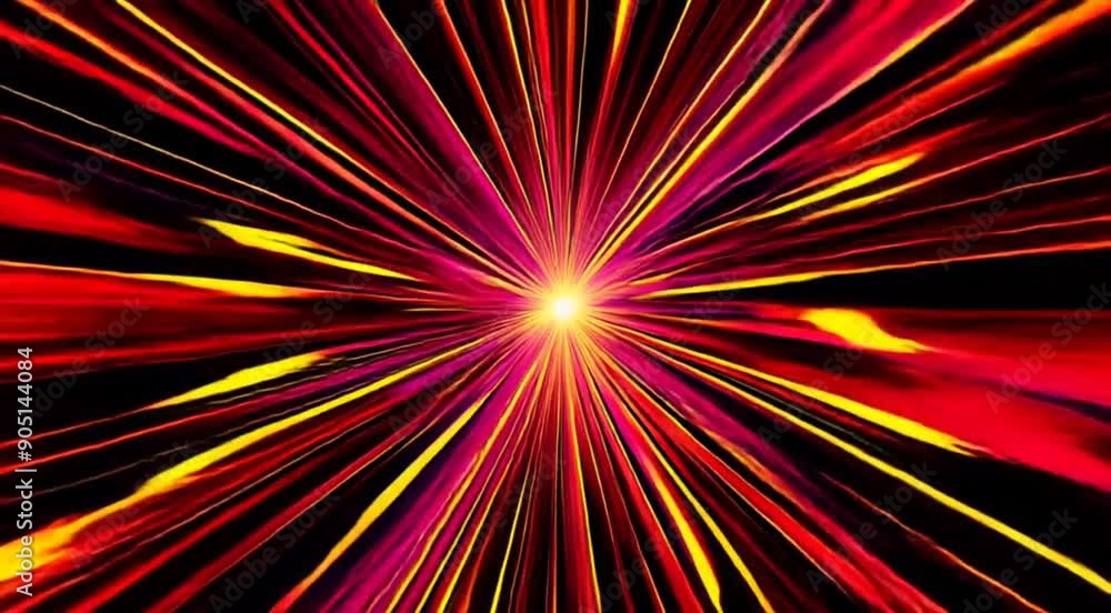 Poster dynamic visual of lines radiating outwards from a central point, creating an explosion-like effect. 