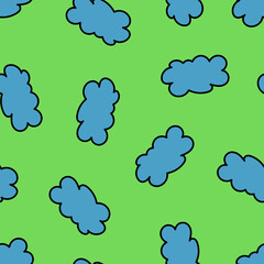 Seamless Clouds on Green Background. Floating Clouds. Seamless Pattern with Blue Cloud.
