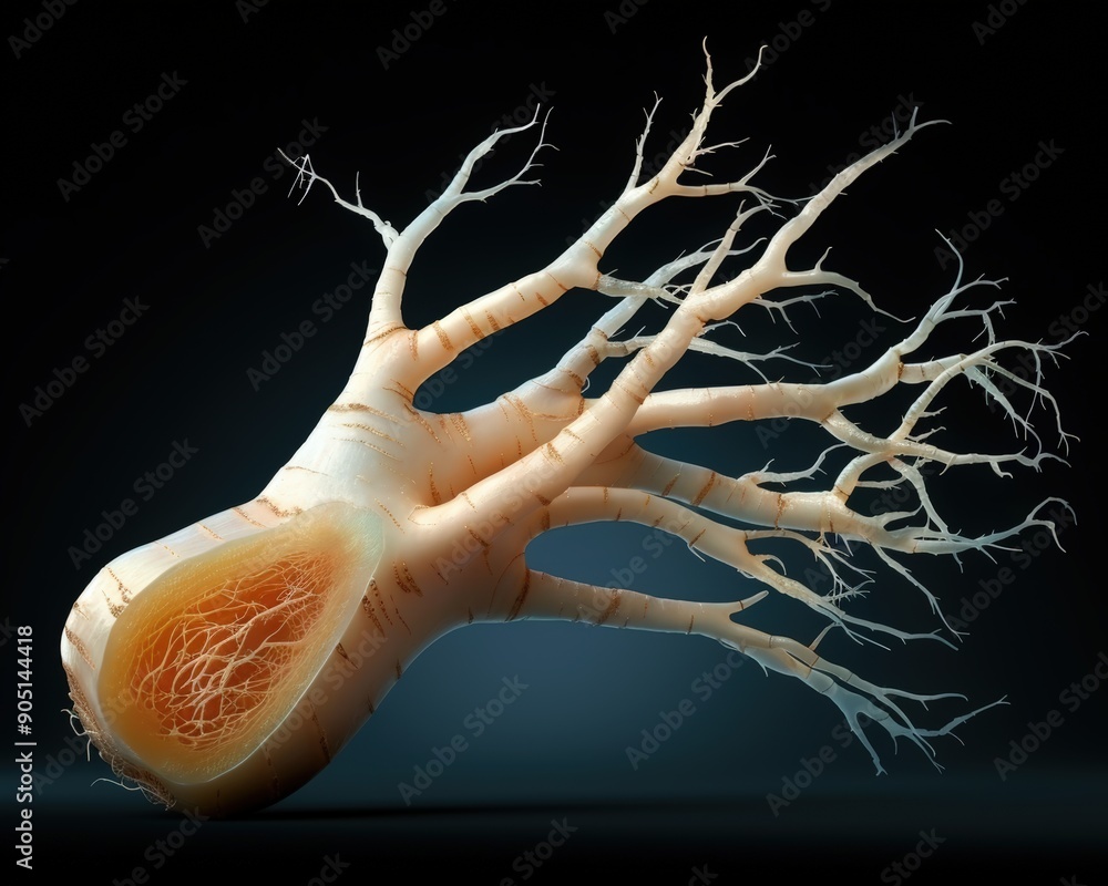 Poster ginseng root intricate details. a close up of a root with a hole in it