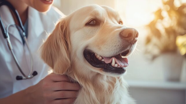 Veterinarian doctor carefully examining a dog and a cat, pet medical care and insurance concept