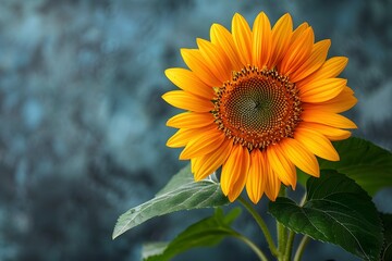 Obraz premium Sunflower Blossom on Blue Background - Vibrant Floral Design for Print, Cards, Posters