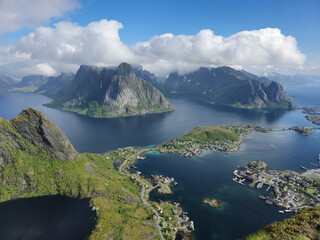 Breathtaking View Over Lofoten Islands in Norway on a Clear Sunny Day, Reinebringen Lofoten Norway