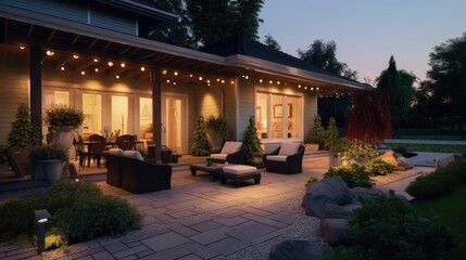 Obraz premium Evening Patio with String Lights