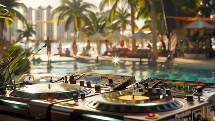 DJ mixer in the swimming pool or beach club