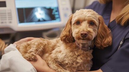 Veterinarian doctor carefully examining a dog and a cat, pet medical care and insurance concept