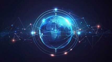 Fototapeta premium A futuristic globe representation with network connections and glowing dots, symbolizing global communication and technology.
