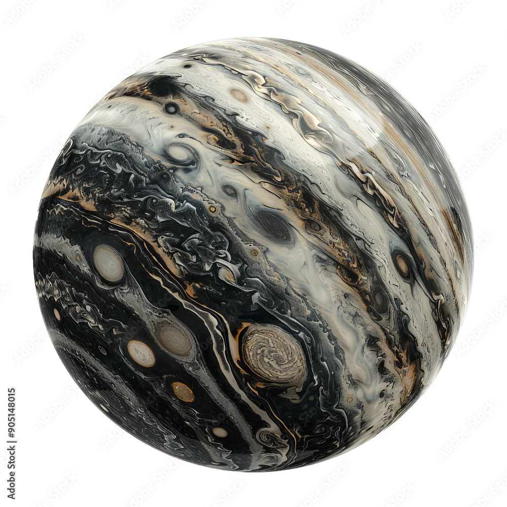 Poster abstract planet with a swirling surface floating in the vastness of outer space