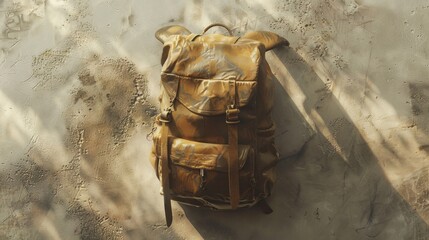 190. Waterproof Backpack, movie style, earth tones, watercolor pattern,aerial view, soft light, shadows, grain,