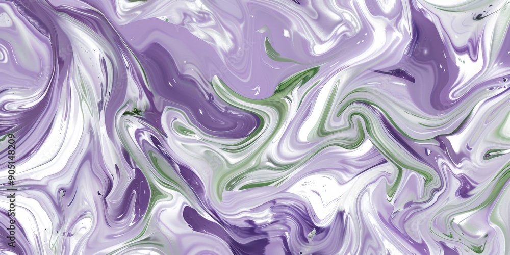 Poster an intricate abstract pattern with swirling purple, green, and white colors creating a mesmerizing e