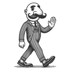 Naklejka premium man with a large mustache, big eyes, and a friendly demeanor sketch engraving generative ai fictional character vector illustration. Scratch board imitation. Black and white image.