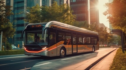 Obraz premium Modern Bus Driving Through City