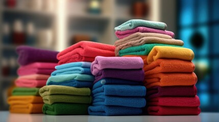 Colorful Towels Stacked in a Bathroom