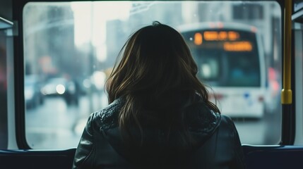 A Woman's Solitary Journey on the Bus Through a Bustling City