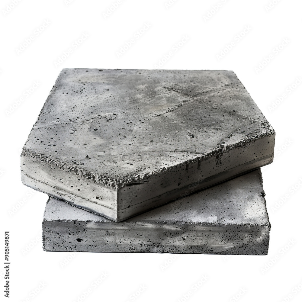 Aufkleber two rough square concrete slabs are stacked on top of each other, isolated on a white background